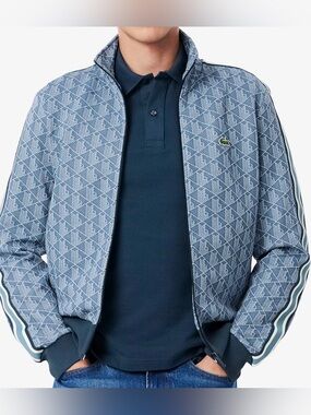 NWT Lacoste Men’s Light Blue Geometric Zip-Up Track Sweater